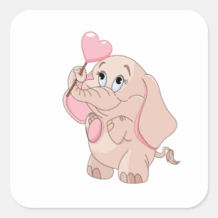 Pink Cartoon Elephant Square Sticker