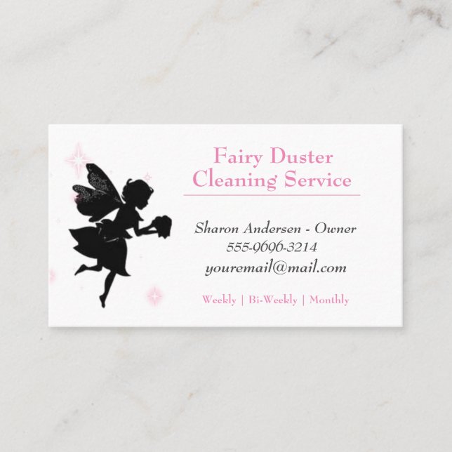 Pink Cartoon Fairy Girl House Cleaning Service Business Card (Front)