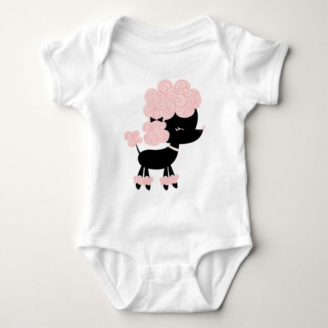Pink Cartoon French Poodle Baby Bodysuit (Front)