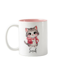 Pink Cartoon Kitty Cat Personalised Coffee Mug