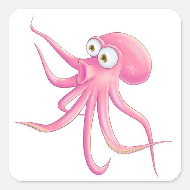 Pink Cartoon Octopus Square Sticker (Front)