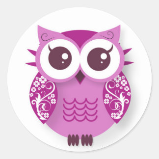 Pink cartoon owl classic round sticker