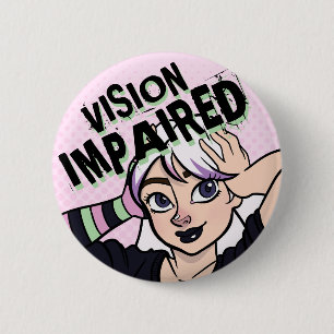Pink Cartoon Punk Girl Vision Impaired 6 Cm Round Badge