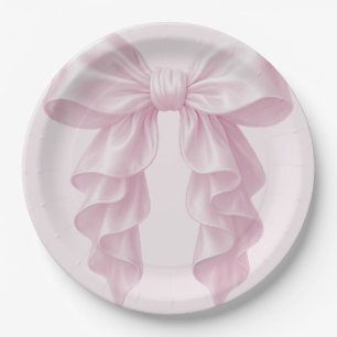 Pink Cascade Ruffle Bow Classy Posh Paper Plate