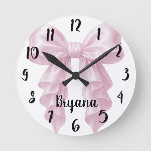 Pink Cascade Ruffle Bow Elegant Posh Girly Round Clock (Front)