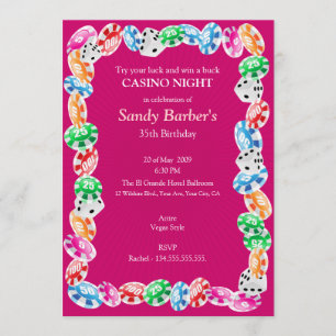 Pink Casino Night Birthday Party Invitation