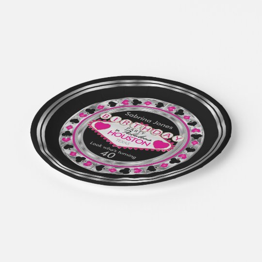 Pink Casino Poker Chip Birthday Party Paper Plate