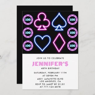 Pink Casino theme Gambling Poker 48th birthday  Invitation