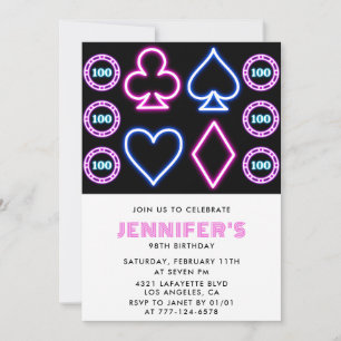 Pink Casino theme Gambling Poker 98th birthday Invitation
