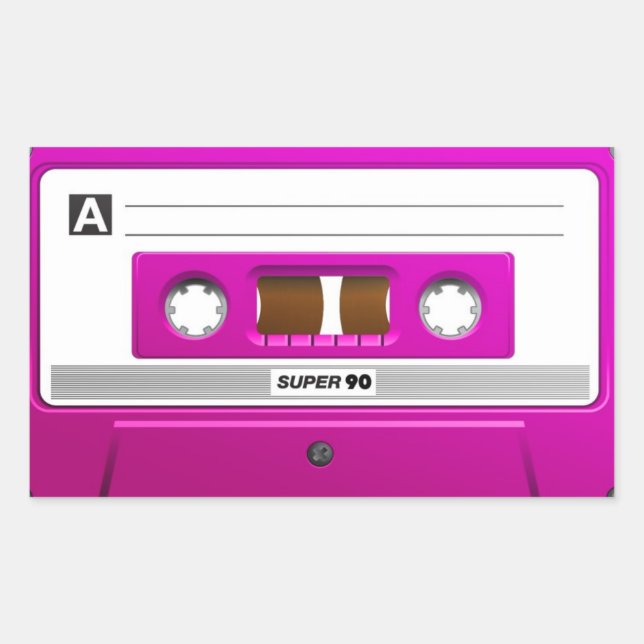 Pink cassette tape rectangular sticker (Front)