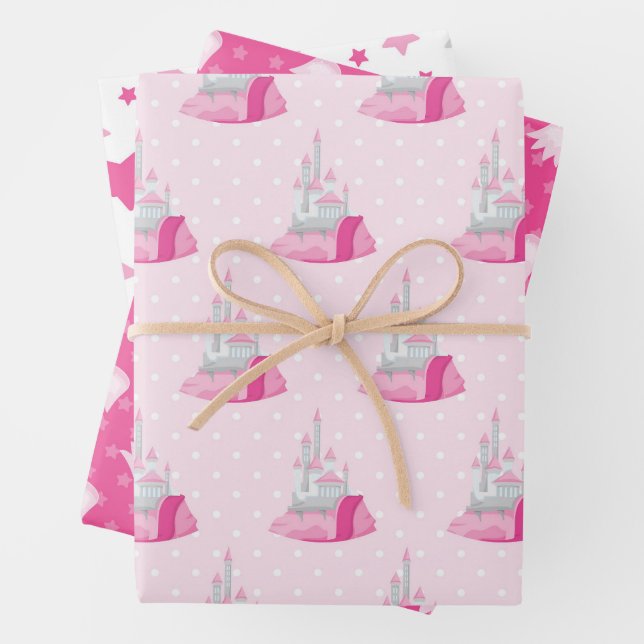 Pink Castle Pattern  Wrapping Paper Sheet (In situ)