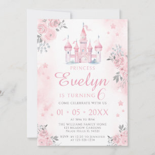 Pink castle princess  birthday girl invitation