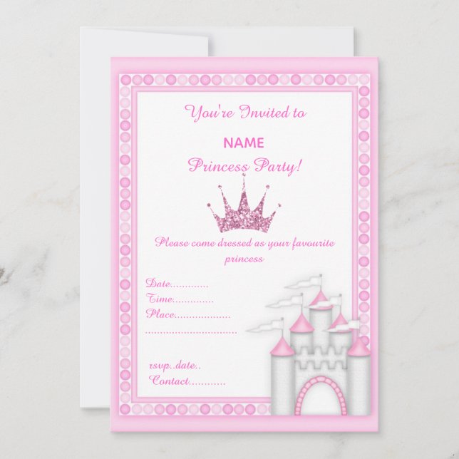 PINK CASTLE PRINCESS BIRTHDAY PARTY INVITATION (Front)