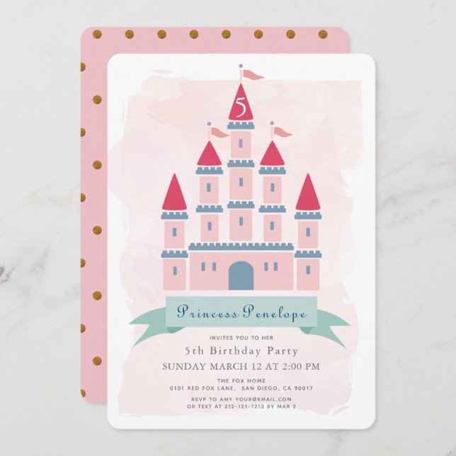 Pink Castle Princess Girl Birthday Invitation (Front/Back)