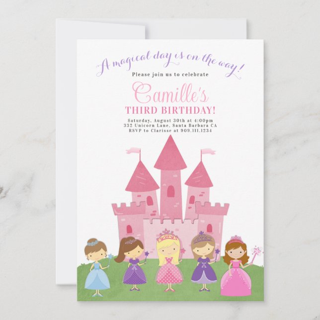 Pink Castle Princess Party Birthday Invitation (Front)