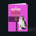 Pink Cat and Menorah Hanukkah Card<br><div class="desc">If you know a little girl who loves cats,  this is a perfect Hanukkah card for her.</div>