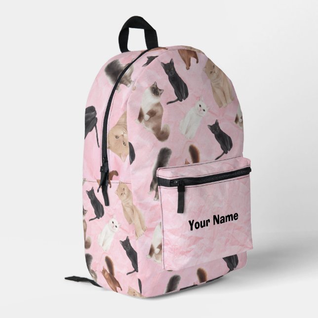 Pink Cat Backpack with Realistic Feline Breeds (Back Corner Left)