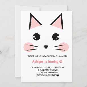 Pink Cat Birthday Invitation