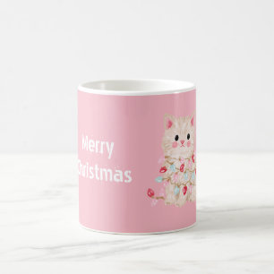 Pink Cat Christmas Lights Coffee Mug