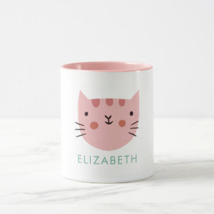 Pink Cat Cute Custom Name Mug