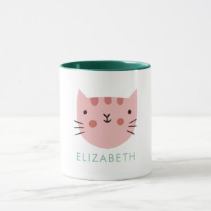Pink Cat Cute Custom Name Mug