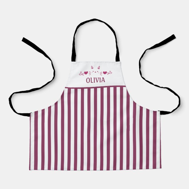 Pink Cat Face, Love Hearts, Personalised Apron (Front)
