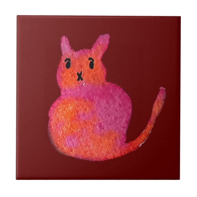 Pink cat funky cute kitty ceramic tile (Front)