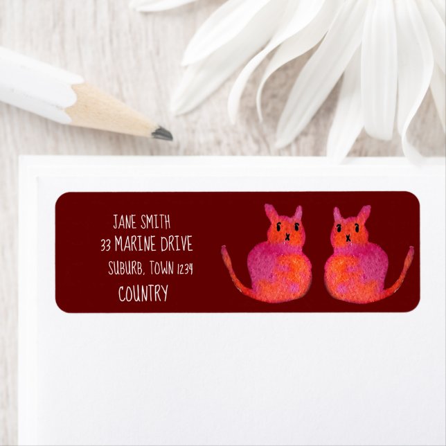 Pink cat funky cute kitty return address label (Insitu)
