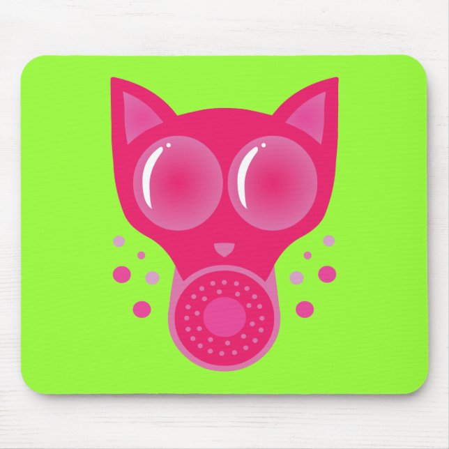 Pink Cat Gas Mask Mouse Pad (Front)