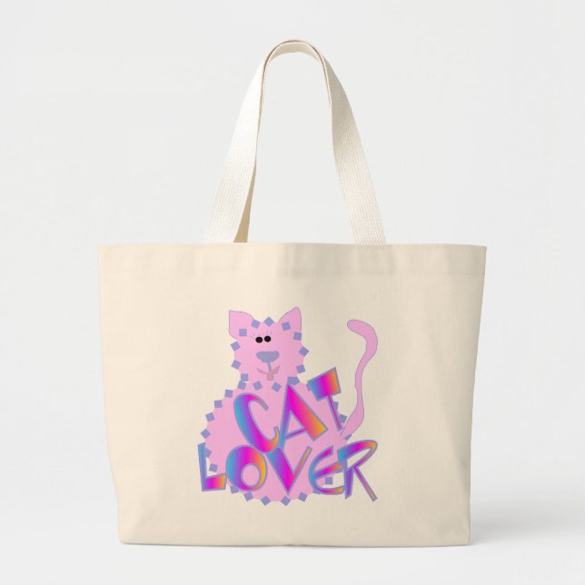 Pink Cat Lover Tshirts and Gifts Large Tote Bag (Front)