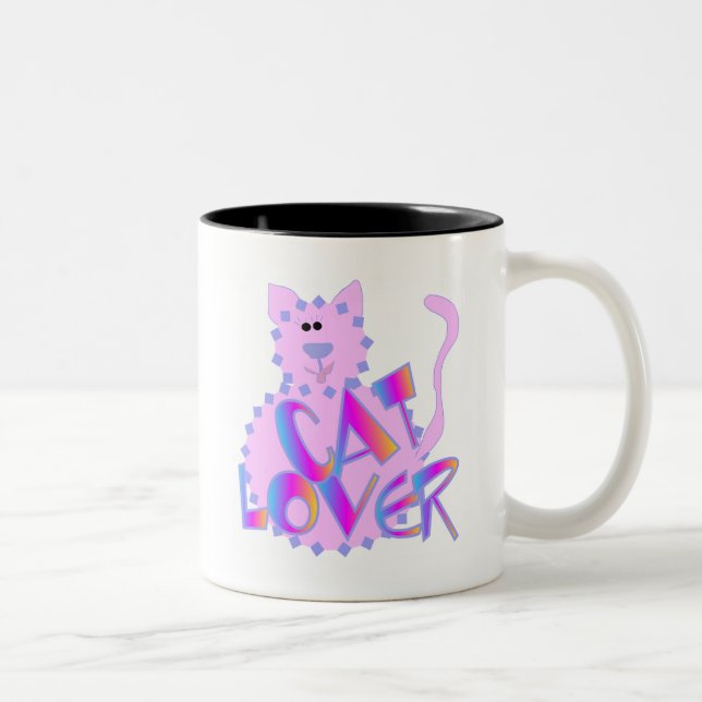 Pink Cat Lover Tshirts and Gifts Two-Tone Coffee Mug (Right)