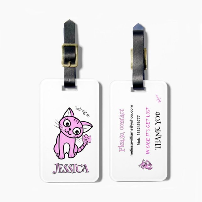 Pink cat luggage tag (Creator Uploaded)