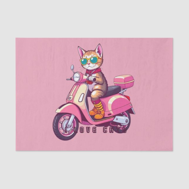 Pink cat motorcycle tissue paper (Front)