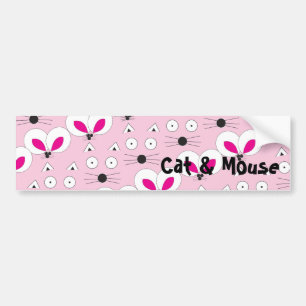 Pink Cat & Mouse Bumper Sticker