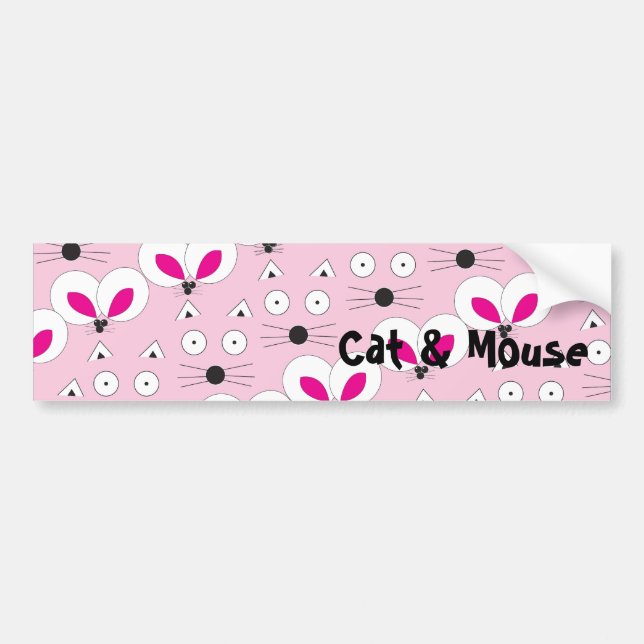 Pink Cat & Mouse Bumper Sticker (Front)