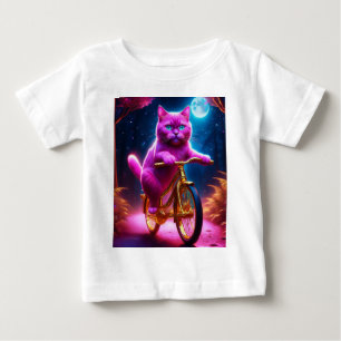 Pink Cat On A Golden Bicycle Scenic Path Baby T-Shirt