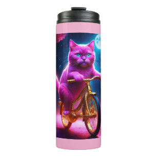 Pink Cat On A Golden Bicycle Scenic Path Thermal Tumbler