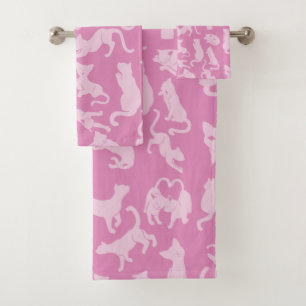 Pink Cat Pattern Bath Towel Set