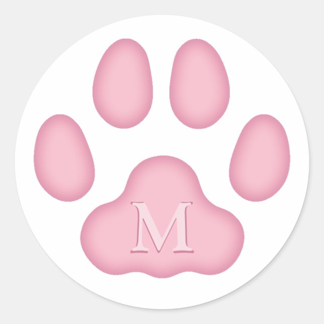 Pink Cat Paw Print Personalised Pet Monogram Classic Round Sticker (Front)