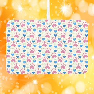 Pink Cat Paw Prints and Blue Hearts Pattern  Car Air Freshener