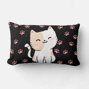 Pink Cat & Paws Black Lumbar Pillow