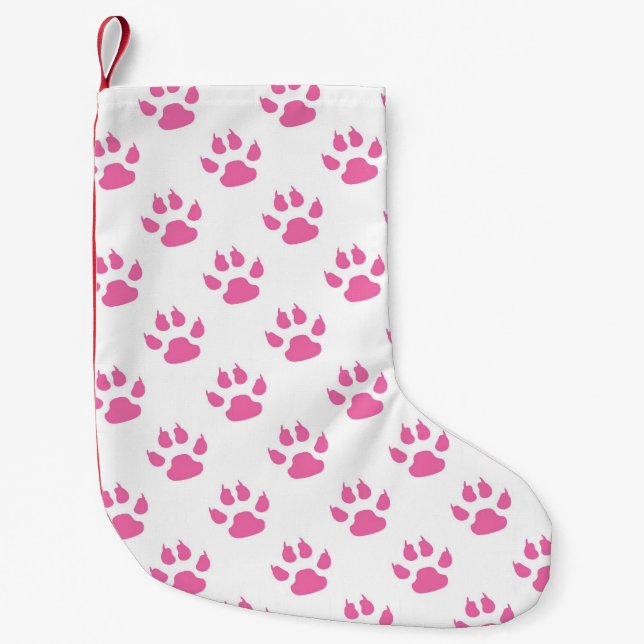 Pink cat paws pattern small christmas stocking (Front)