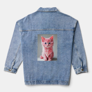 Pink Cat Photo Portrait Denim Jacket
