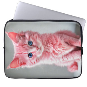 Pink Cat Photo Portrait Laptop Sleeve