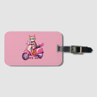 Pink cat rider luggage tag