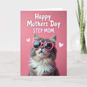 Pink Cat Step Mum Mothers Day Card