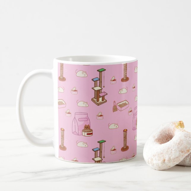 Pink Cat Toys Pattern | That Cat Life Mug (With Donut)