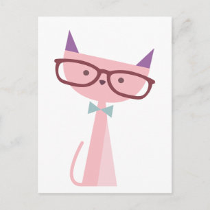 Pink Cat wearing Glasses Postcard