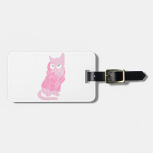 Pink cat with glasses - Choose background colour Luggage Tag