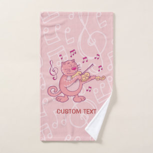 Pink Cat with Violin Bath Towel Set